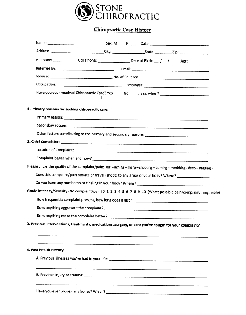 Stone Chiropractic New Patient Forms