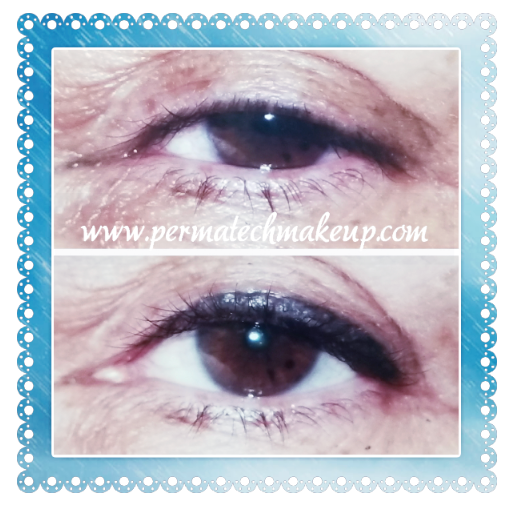 Eye with no eyeliner vs. eye with dark eyeliner.