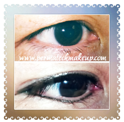 Eyes: top, bare; bottom, eyeliner applied.