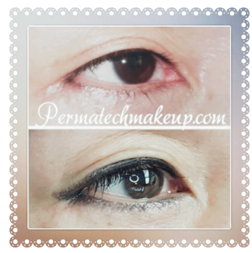 Top: Eye before permanent eyeliner. Bottom: Eye with black permanent eyeliner.