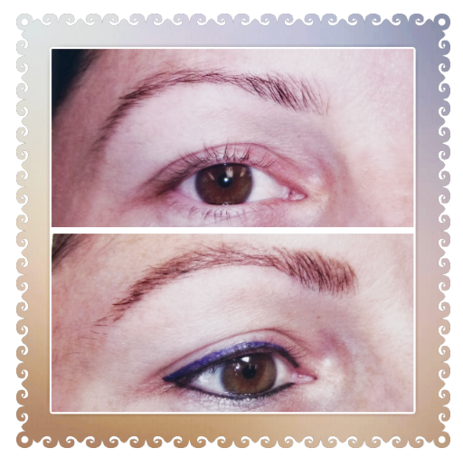 Top: Eyebrow above brown eye. Bottom: Eyebrow and eye with blue eyeliner.