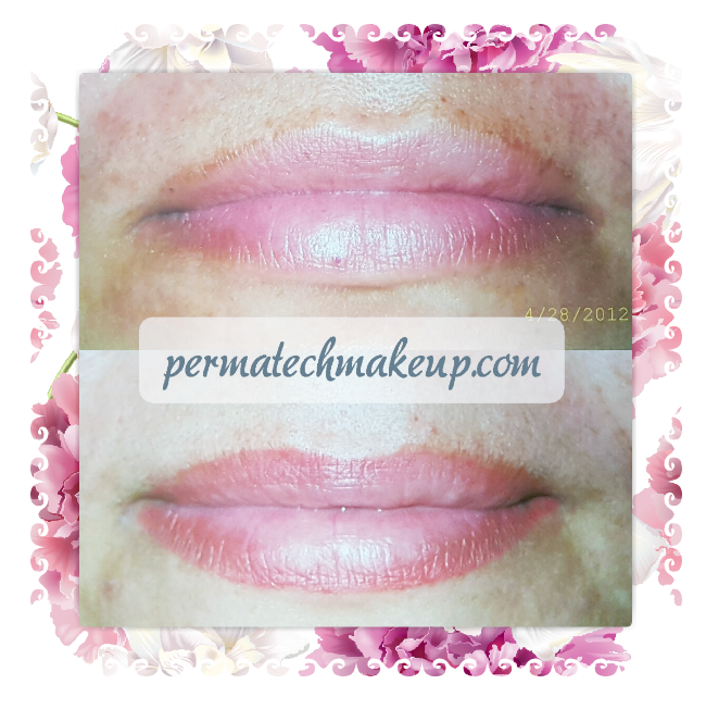 Before and after lips, top dark, bottom lighter, with permatechmakeup.com watermark.