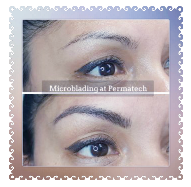 Comparison of eyebrows before and after microblading at Permatech.