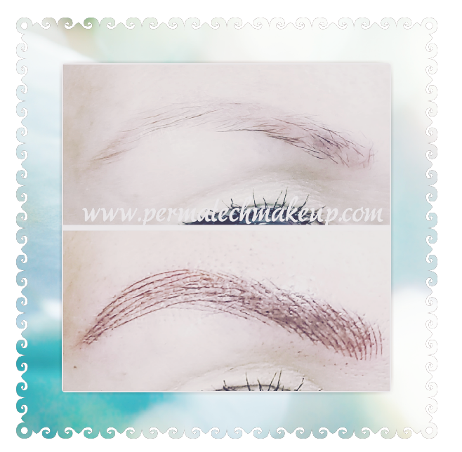 Before and after of eyebrow permanent makeup.
