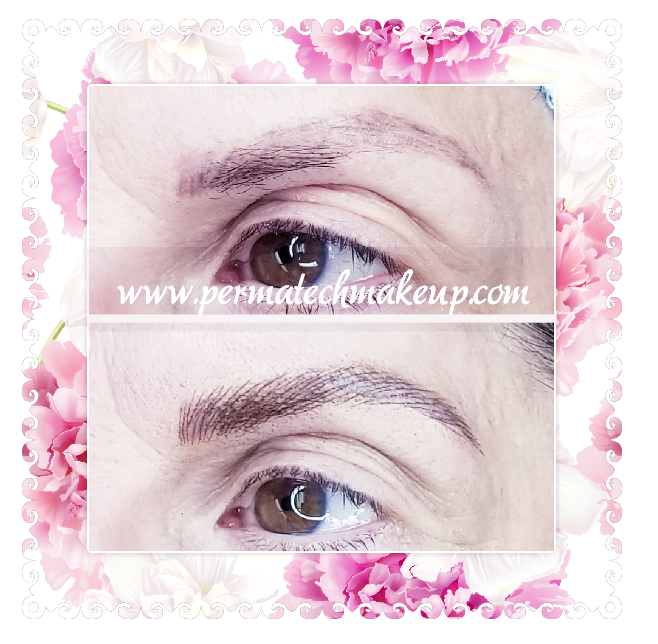 Before and after photos of eyebrow permanent makeup.