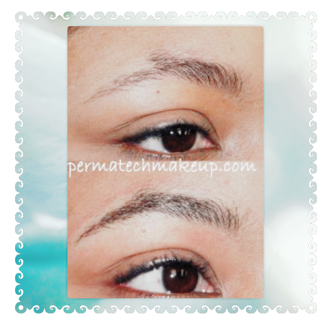 Eyebrow enhancement: Before and after, showing sparse brows filled in and shaped.