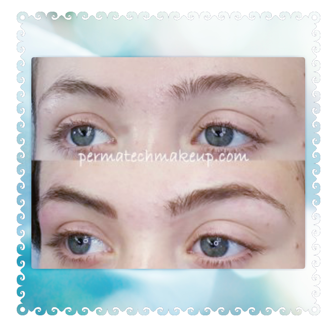Before and after eyebrow enhancement: top, natural brows; bottom, enhanced brows.