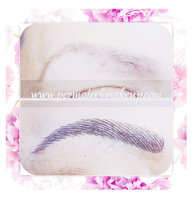 Comparison of eyebrow before and after microblading treatment.