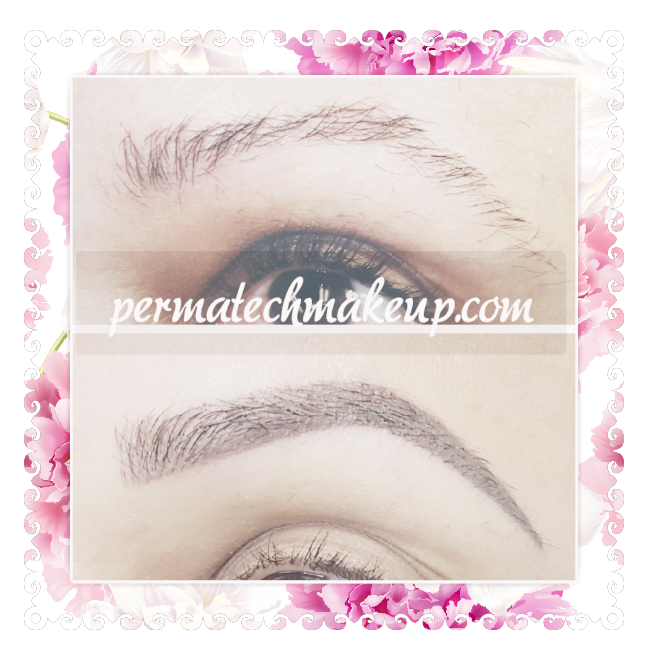 Comparison of eyebrows before and after permanent makeup.