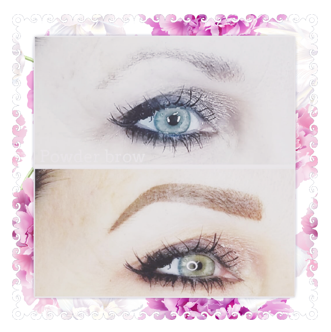 Two close-up photos of eyes. Top with blue eyes, bottom with green eyes, both wearing makeup.