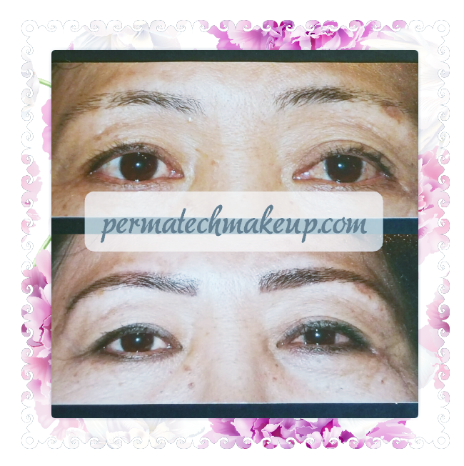 Before/after eyebrows with permanent makeup. Eyes with sparse brows vs. defined, filled-in brows.