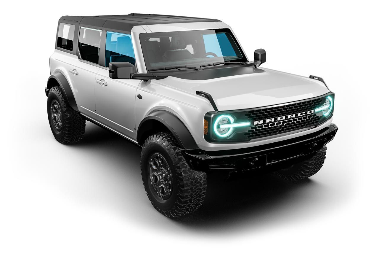 A white ford bronco is shown on a white background.