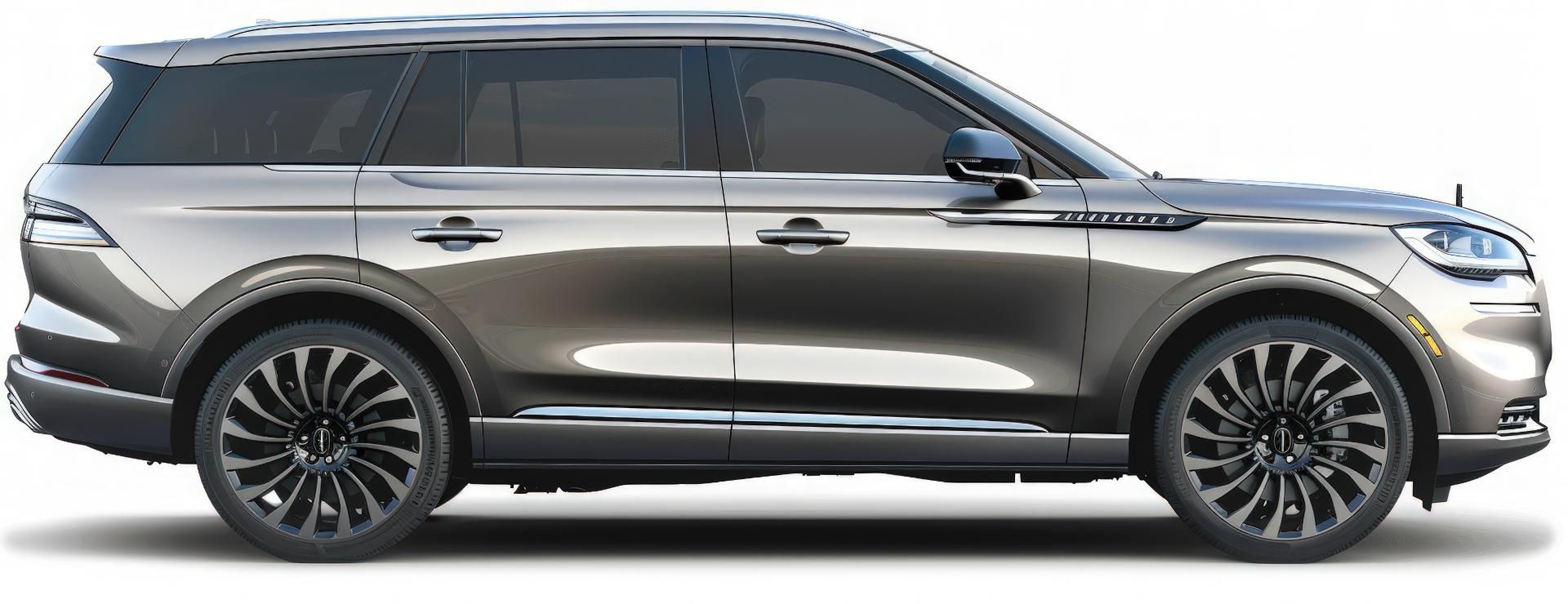 Side view of a dark gray SUV on a white background