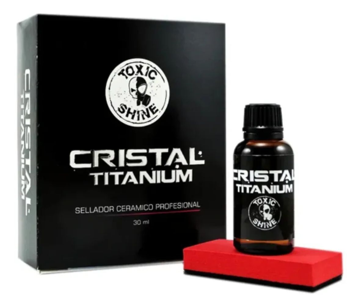 Caja negra y frasco de sellador cerámico Toxic Shine Cristal Titanium, con aplicador.