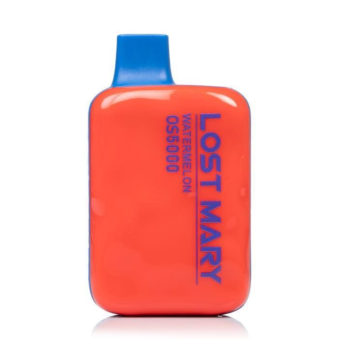 Lost Mary OS5000 watermelon disposable vape, orange body, blue mouthpiece.