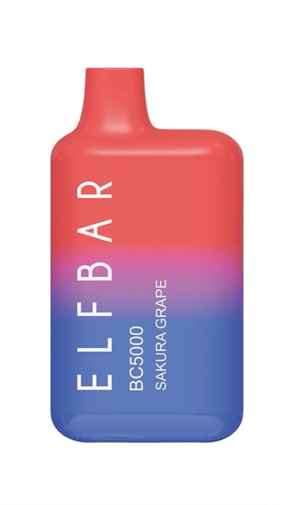 Elf Bar BC5000 disposable vape in red, purple, and blue gradient, labeled 
