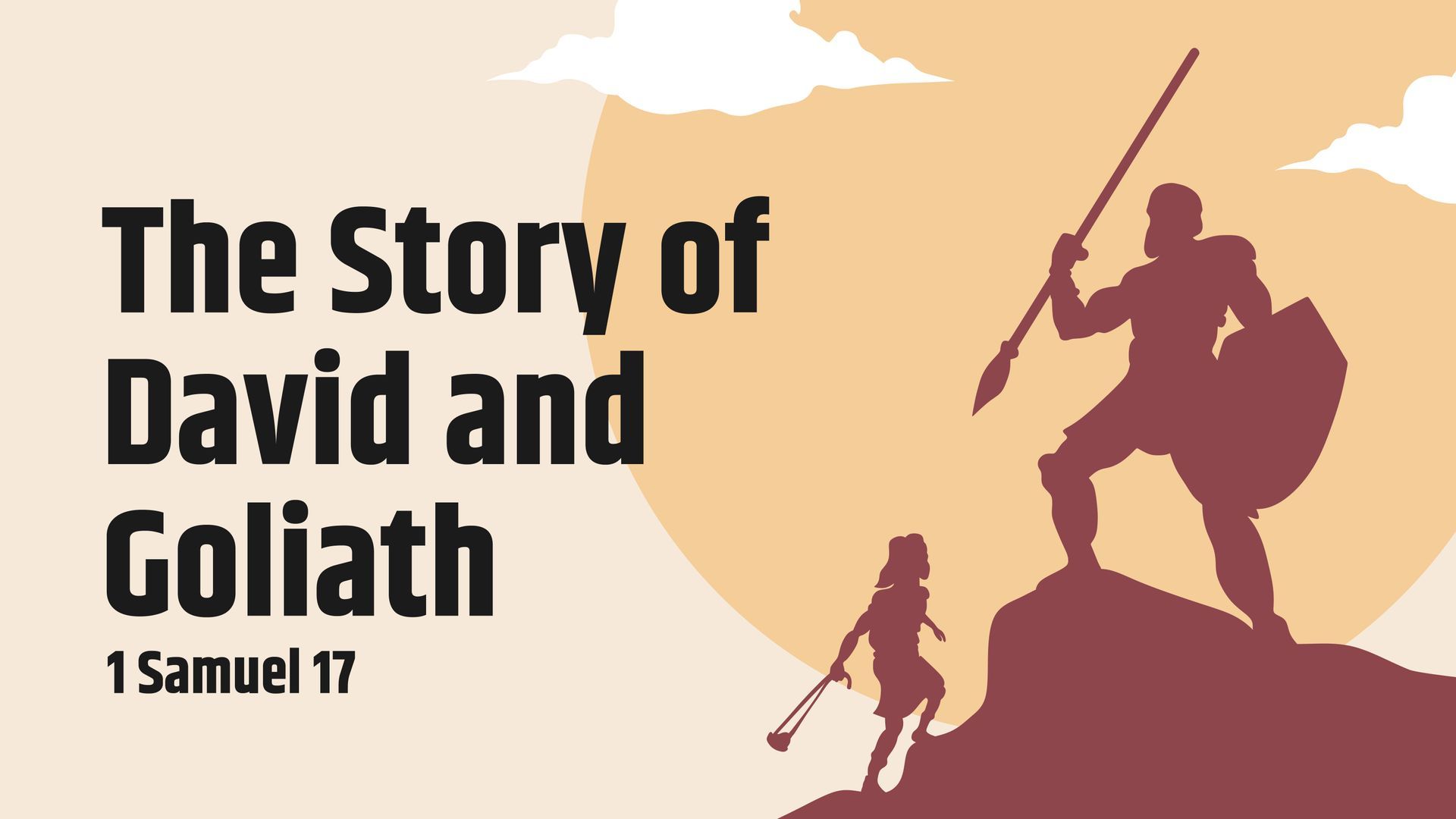 Illustration of David and Goliath. Text reads 