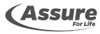 a black and white logo for assure for life .