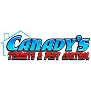 The logo for canada 's termite and pest control is blue and red.