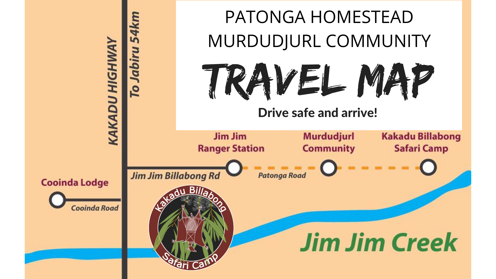 Travel Map for Patonga Homestead — Kakadu Billabong Safari Camp in Kakadu, NT