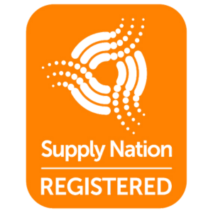 Orange “Supply Nation REGISTERED” logo with white circular dot pattern