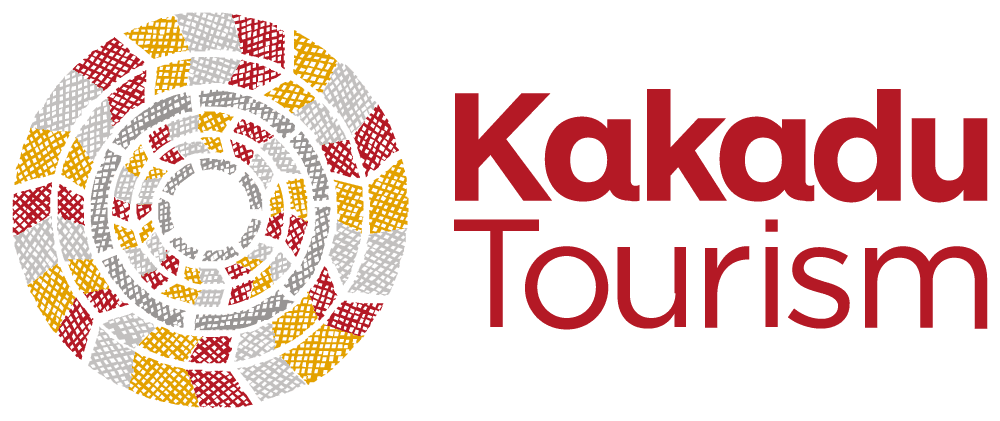 Kakadu Tourism logo with circular mosaic icon and red text on white background