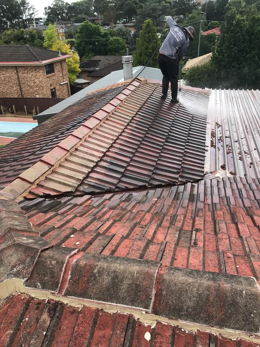 A before photo of a roof that was cleaned in Campbelltow