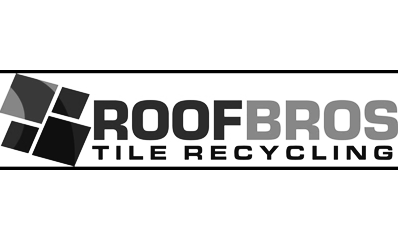A black and white logo for roof bros tile recycling.
