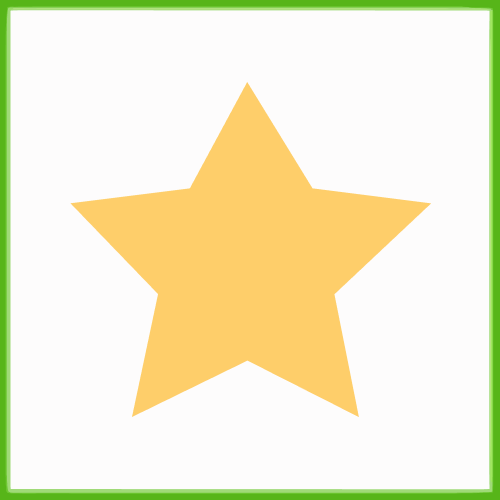 A yellow star is in a green frame on a white background.