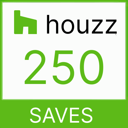 The houzz logo is green and white and says `` houzz 250 saves ''.