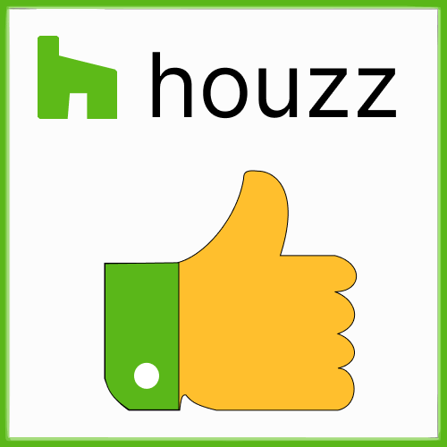 A thumbs up icon with the houzz logo in the background.