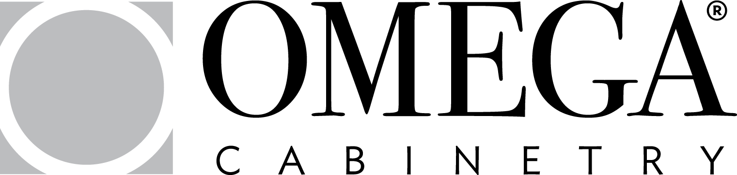 A black and white logo for omega cabinetry
