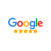 A google logo with five stars on it on a white background.