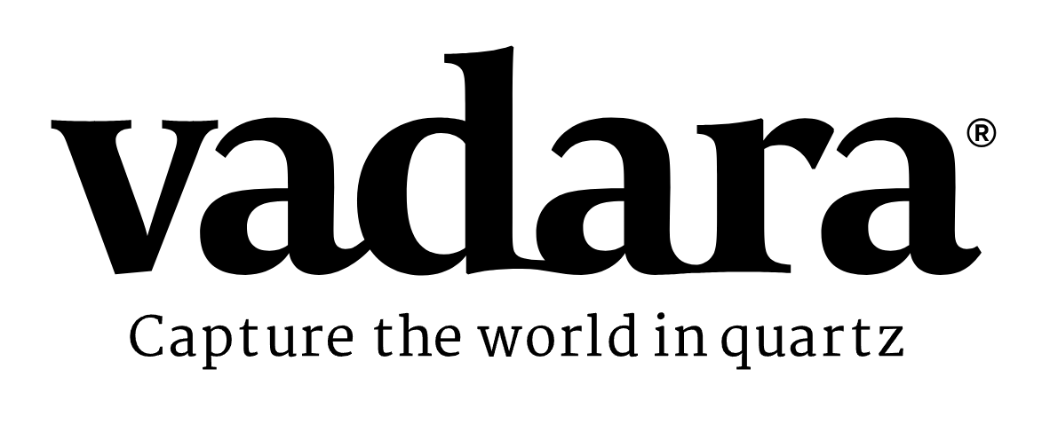 A black and white logo for vadara capture the world in quartz
