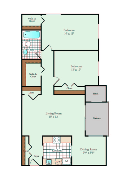2 bedroom 1 bath floorplan