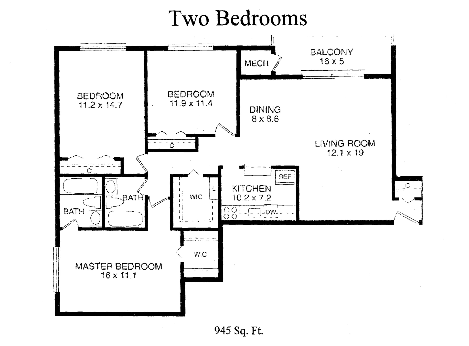 2 Bed, 1.5 Bath | 945 SF