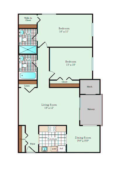 2 bedroom 2 bath floorplan