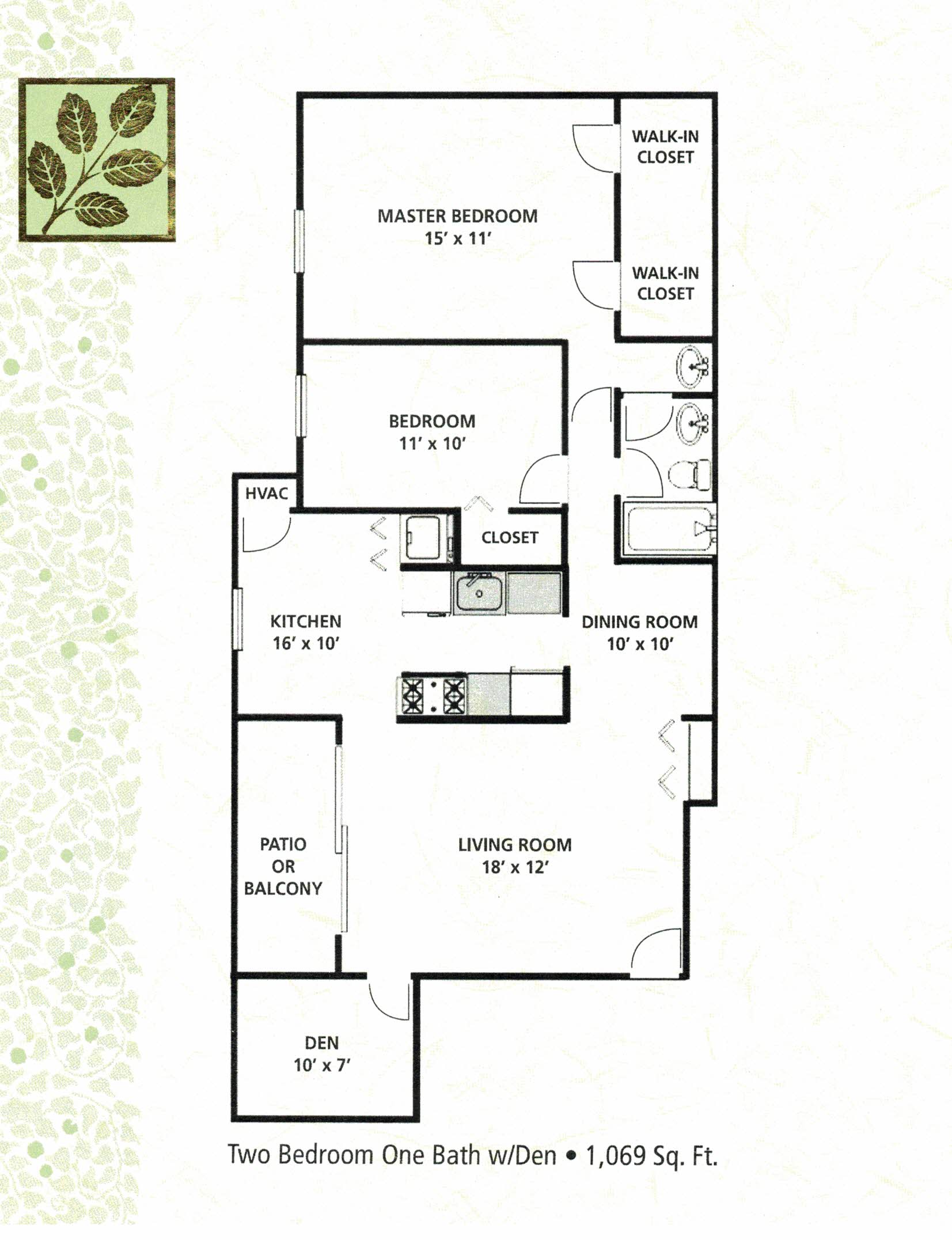 2 Bed, 1 Bath W/ Den