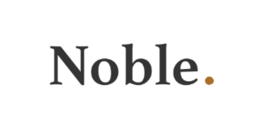 The word noble is written in black on a white background.