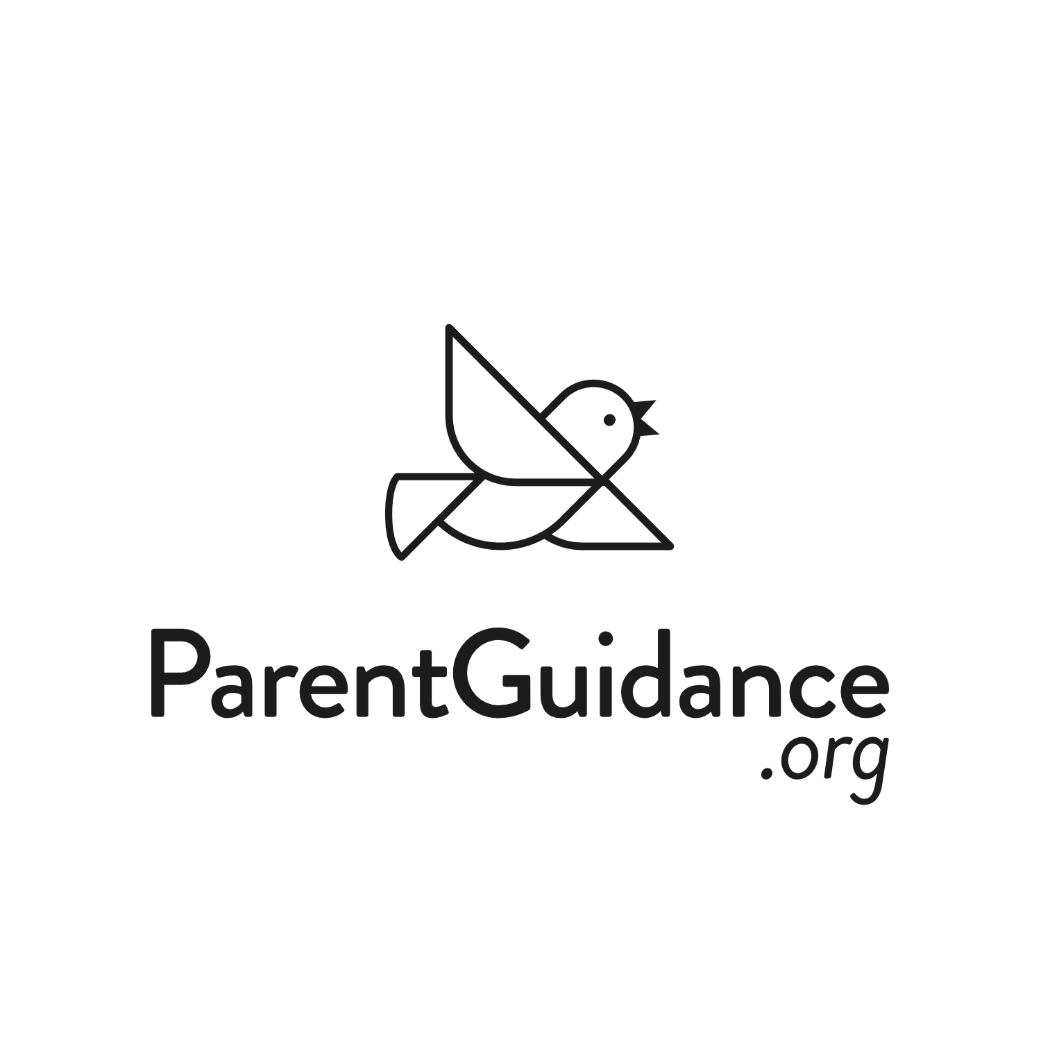 A black and white logo for parent guidance .org with a bird on it.