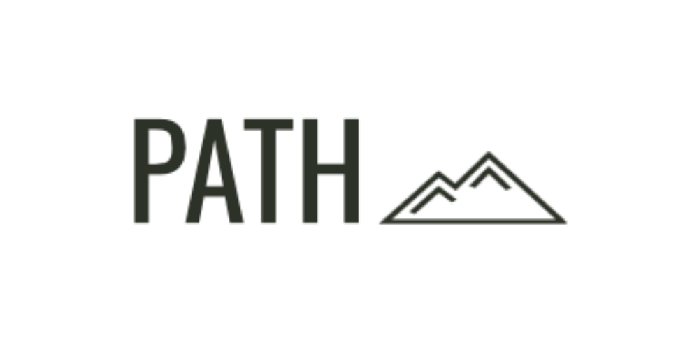 A logo for path with a mountain in the middle.