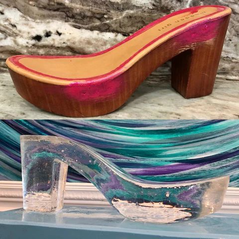 heels in wood and glass