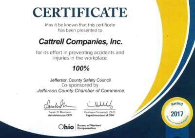 Certificate for Cattrell Companies, Inc. from Jefferson County Chamber of Commerce, with 2017 award seal