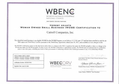 WBENC certificate of women’s business enterprise for Catelli Brothers, Inc.