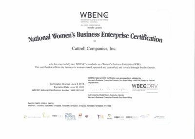 WBENC National Women’s Business Enterprise Certification certificate on a white background