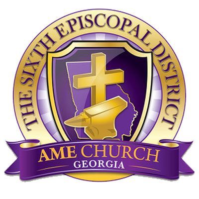 Logo for The Sixth Episcopal District AME Church Georgia with gold cross and purple banner