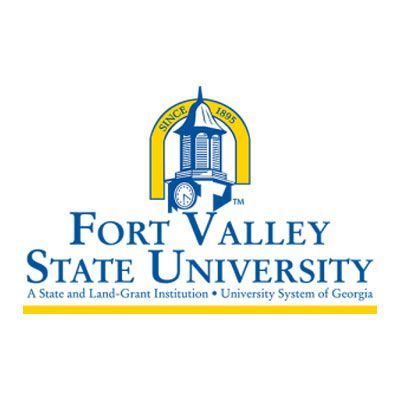 Fort Valley State University logo in blue and gold with a campus tower emblem and tagline