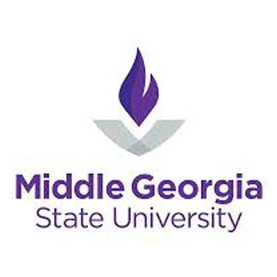 Middle Georgia State University logo with purple flame and gray V shape on white background