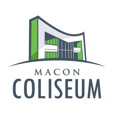 Macon Coliseum logo with a stylized gray and green building and curved text below