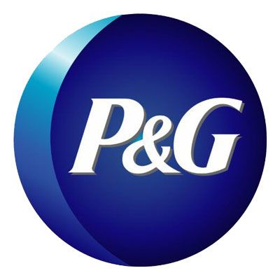 P&G logo in white letters on a blue circular gradient background